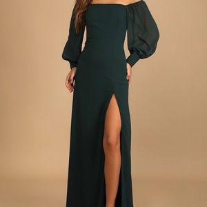 Lulus - Feel the Romance Emerald Green Off-the-Shoulder Maxi Dress